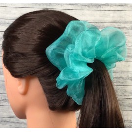 Homemade Light Teal Green Crystal Organza XL Scrunchie Hair Tie - Ponytail Holder -  5 in