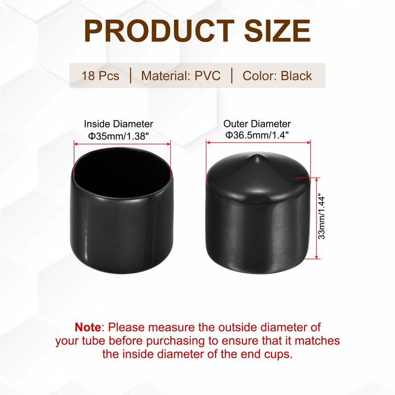 PATIKIL 35mm/1.38" Rubber End Caps, 18pcs PVC Cover Flexible Cap