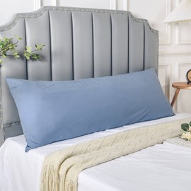 NEXHOME PRO Body Pillow Pillowcase 100% Organic Cotton Pillow Cover, Envelope Closure Linen Feel Textured Natural, Soft and Durable, Premium Cooling Pillow Cases for Bed (20x54 inch, Blue)