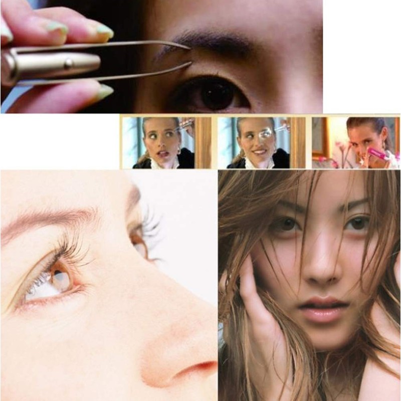SZB Angled Tweezers LED Light Eyelashes Precision Beard Razor Stainless