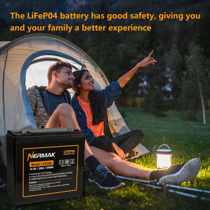 NERMAK 12V 20Ah Lithium LiFePO4 Deep Cycle Battery, 2000+ Cycles