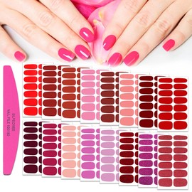 SILPECWEE 224 Pieces 16 Sheets Nail Polish Strips Solid Color Adhesive Nail Polish Stickers Nail Wraps for Women Nail Art Decals with Nail File (Vitality Red)