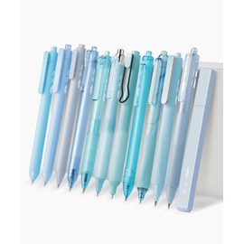 Mr. Pen- Gel Pen Set, 12 Pack, Pastel Blue Barrels, 1 x Aesthetic Highlighter, 0.5mm Black Ink Gel Pens for Journaling