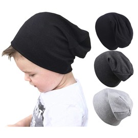 QandSweat Baby Boy's Hat Girls Cool Knit Beanie Hats Toddlers Caps Vertical Tail Style 1-5T (Black Dark Gray Light Grey)