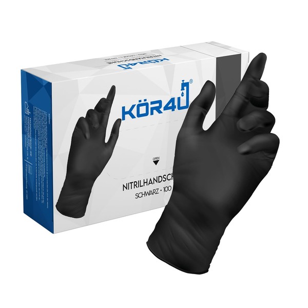 kör4u Nitrile Gloves, Black, L, Pack of 100, Powder-Free, Latex-Free,