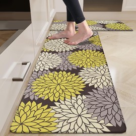 HEBE Juego de Alfombras de Cocina Antifatiga 2 Piezas, Alfombrillas Antideslizantes para Piso, Alfombras de Cocina Acolchadas y Tapetes Impermeables, Confortables, para Cocina, Oficina en Casa