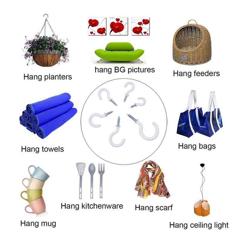 Kioiner Screw Hook Set, 70 Pieces Ceiling Hooks, 6 Sizes