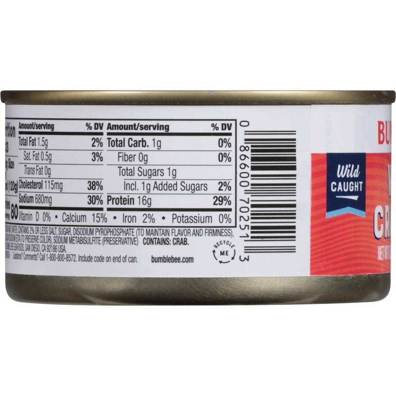 Bumble Bee White Flake Crab Meat in Water, 6 oz