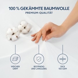 Dreamzie Premium fitted sheet 160 x 200 cm, fitted sheet for thick mattresses up to 27 cm, bed sheet 100% jersey cotton, 150 g/m², Oeko-Tex certified - white