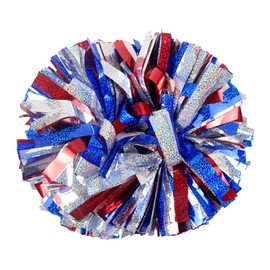Lovecheer 2PCS Cheerleader Pom Poms Holographic Red and Blue and Silver Pom Poms Cheerleading with Baton Handle for Sports Team Spirit Dance Adults