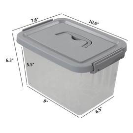 Gloreen 6 Quart Clear Storage Bins with Grey Lid and Handle, Stackable Plastic Storage Latch Box/Containers, 6 Packs