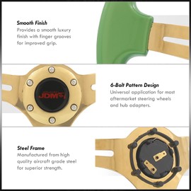 AJP Distributors JDM Sport Universal 14" 350mm 6-Bolt Holes Steel Steering Wheel Metallic Green Frame Gold Heavy Duty Spokes Light Weight + Horn Button Replacement VIP Tracking Grip