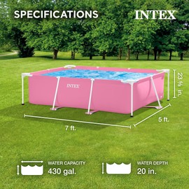 Intex Intex 7' x 5' x 24" Rectangular Metal Frame Above Ground Outdoor Swimming Pool, Pink