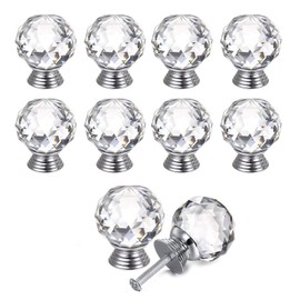 BJLS0001-YX Dresser Furniture Knobs, Crystal Buttons, Pack of 10, 30 mm Buttons with Crystal Knob for Office Furniture