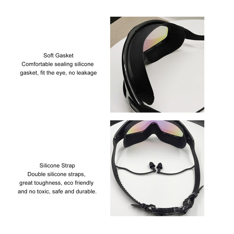 Swim Goggles with Earplugs PC Silicone Clear Lens Wide View