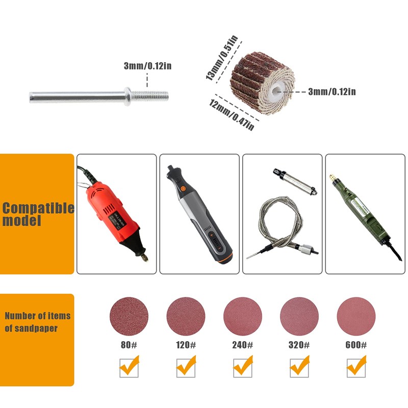 EMSea 80/120/240/320/600 Flap Wheel Sandpaper Sanding with Handle for Rotary