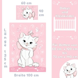 Marie Aristocats Children's Bed Linen 100 x 135 cm with Pillowcase 40 x 60 cm, Baby Bed Linen Ideal for 60 x 120 and 70 x 140 cm Beds, Bed Linen 100 x 135 cm Set for the Little Ones, 100% Cotton