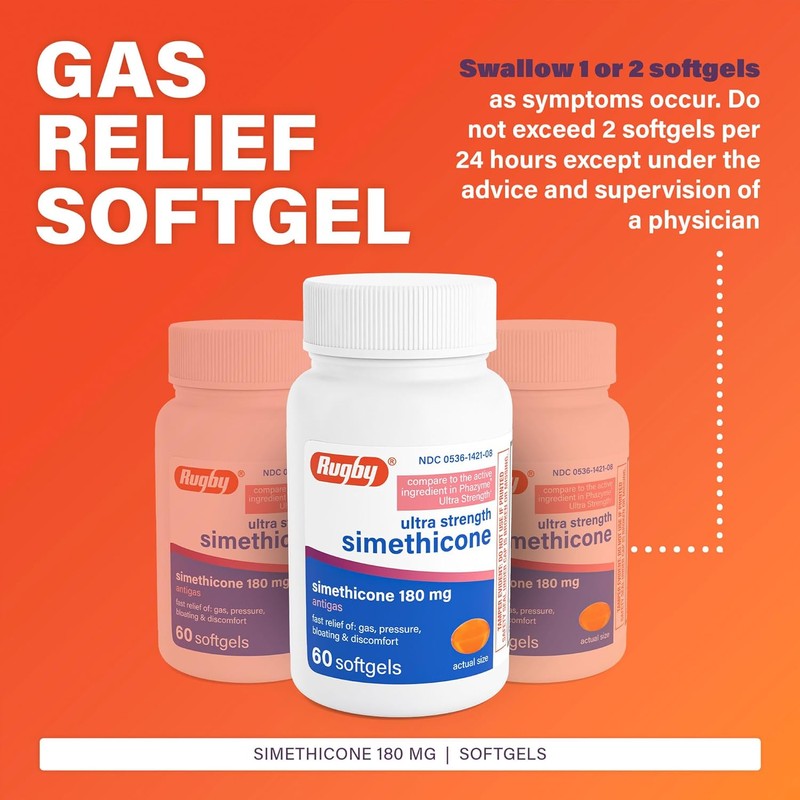 Rugby Ultra Strength Simethicone Gas Relief 180 mg - Maximum