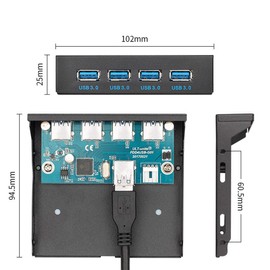 CY USB 3.0 HUB 4 Ports Front Panel to Motherboard 20Pin Adapter with SATA Power Cable for 3.5" Floppy Bay Disk Drive Caddy