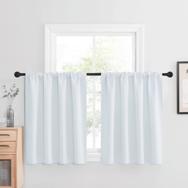 NICETOWN Blackout Curtains 36 inch 2 Panels for Half Window, Short Basement Window Drape Room Darkening Home Decor Thermal Insulated Rod Pocket Light Out for Kitchen/Bathroom, Greyish White, W42 x L36