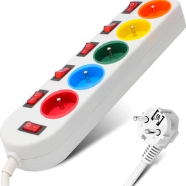 Power Strip Colour 5 Sockets with Individual Switches 16A 230V 50Hz 3680W Maxi