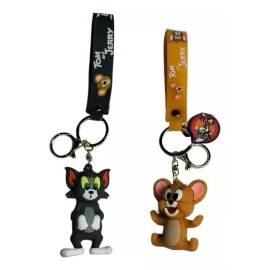 Movasa Duo Llavero Tom Y Jerry De Goma Con Gancho Y Correa
