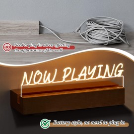 Threehoney Now Playing Vinyl Record Stand Wall Mount Light up LED Vinyl Record Holder Wooden Acrylic Display with Warm White Lights for Albums Music Collection Gift Christmas (Battery Not Included)