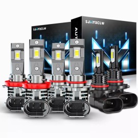 SJMYXCLW For 2009-2017 Dodge Ram 1500 6x LED Headlight + Fog Light Bulbs Combo Kit 6000K