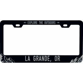 La Grande Oregon Souvenir Engraved Metal License Plate Frame Explore the Outdoor design Black