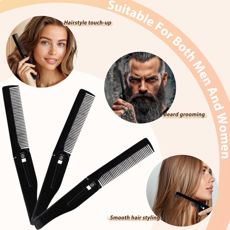 Black Folding Comb for Hair & Beard Grooming, Portable Pocket