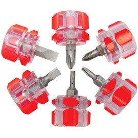 Performance Tool 1420 Chrome Vanadium Stubby Screwdriver Set with Magnetic Tips and Clear Plastic Handles - 6 Piece Precision Tool Kit for DIY and Professional Use
