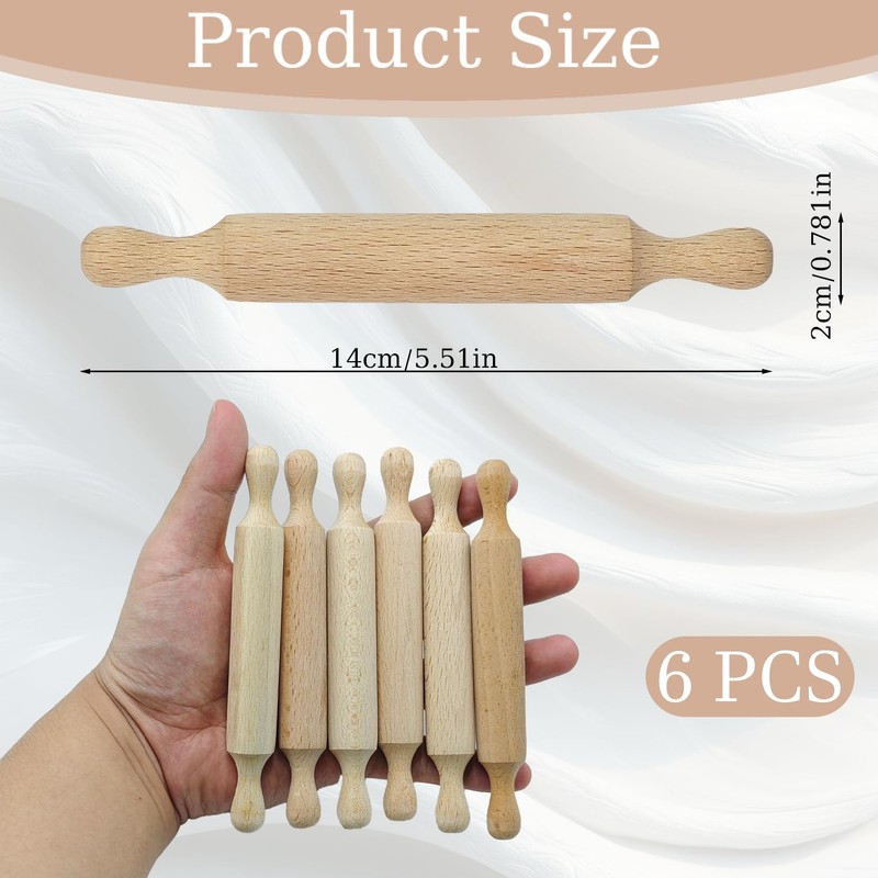 Mini Rolling Pins 6 Pack Wooden Rolling Pin (Small) for