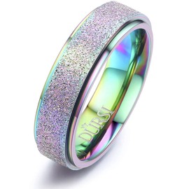 DURSI Spinner Ring for Women Mood Ring for Kids Fashion Stainless Steel Fidget Ring for Anxiety Sand Blast Finish (Chameleon 6mm, 9)