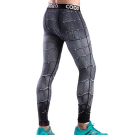 Red Plume Men's Compression Elastic Tight Leggings Sport Spider Printing Pants (XL, Black)