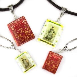 Mansfield Park Jane Austen Clay Mini Book Bead Pendant Necklace Chain Cord Extender Clasp Unisex