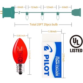 C7 Multicolor Christmas String Light Set, 25ft Vintage Christmas Tree Lights, Outdoor Roofline String Lights with 25 Bulbs for Patio Garden Holiday Indoor Wedding Home Decorating, Green Wire