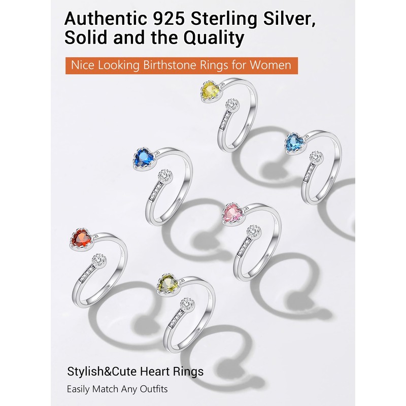 PROSILVER Adjustable Rings 925 Sterling Silver Rings for Women October