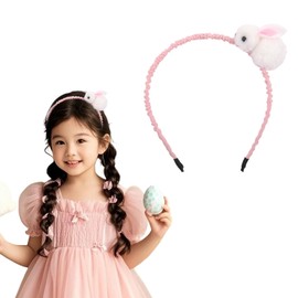 Easter Headband for Girls Cute Little White Bunny Charm Pink Hair Band Spring Accessories for Styling with Rabbit Design 1Pcs