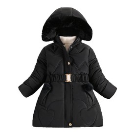 Happy Cherry Girls' Winter Hooded Puffer Jacket Thick Warm Sherpa Fleece Lined Down Coats Long Sleeve Zipper Padded Puffer Overcoat Parka Outwear with Pockets Black 8-9 Years 2024