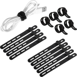 15-Pack Cord Organizer Straps, Cable Ties for Elastic Cable Management with Locking Buckle, Wire Organizers for Cords, Cord Organizer for Appliances Cord Ties for Home, Office, and Travel Use, Black