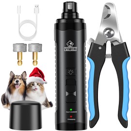 VIWIK Dog Nail Grinder, Dog Nail Trimmers for Large Medium Small Dogs & Cats, Super Quiet Electric Pet Nail Clippers Kit with Light, 2-Speed USB Rechargeable Pet Paws Grooming Tool Black