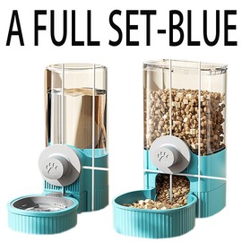 Cage Kennel and Crate Hanging Pet Feeders for Food and Water Rabbit Cat Dog Puppy Feeder and Water with Storage Chinchi Food Bowl (Blue, for Food and Water)