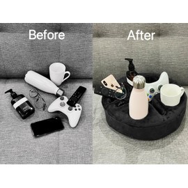 Xchouxer Couch and Bed Cup Holder Pillow, Sofa Organizer Caddy for Drinks, Remotes, Phones, Snacks (Black)