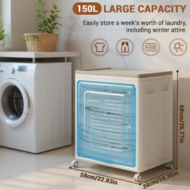 Rolling Laundry Hamper With Lid, Clothes Storage Box Household 150L Large Clothes Capacity Flip Clothing Quilt Storage Box Bedroom Foldable Storage Box