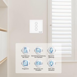 HEUXGIR WiFi Blind Switch, 86 mm Smart Roller Shutter Switch with Controllable LED, Compatible with Alexa/Google Home/Smart Life App, Requires Zero Conductor, 4 Pieces