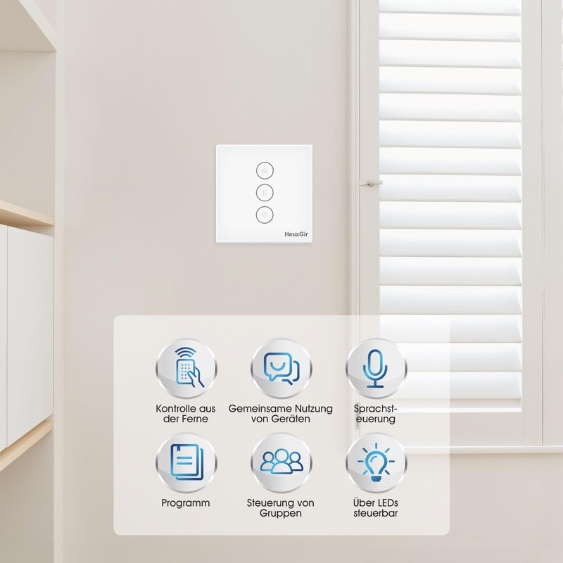 HEUXGIR WiFi Blind Switch, 86 mm Smart Roller Shutter Switch