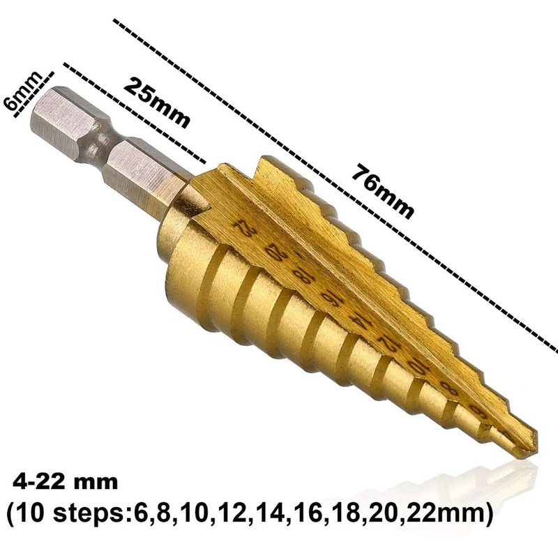 3DBUYER High Speed Step Drill Bit 4-22mm HSS 4241 Hex