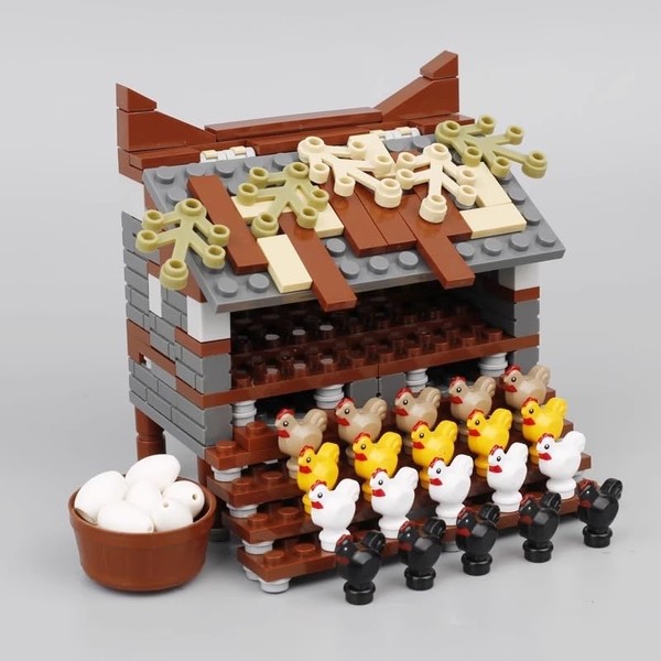 Chicken Farm Building Blocks Construction Kit, MOC Farm Chicken Coop