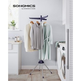 SONGMICS Clothes Drying Rack, 59-Inch High Folding Laundry Drying Rack with 3 Rotatable Arms for Hangers, 4 Legs, Stainless Steel, for 27 Pieces of Clothes, Blue and Silver ULLR510Q01
