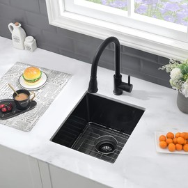 13 Black Bar Sink-VASOYO 13”x15” Undermount Bar Sink Deep Bar Prep Sink 16 Gauge Gunmetal Black Stainless Steel Undermount Kitchen Sink Outdoor Bar Sink Laundry RV Sink Single Bowl
